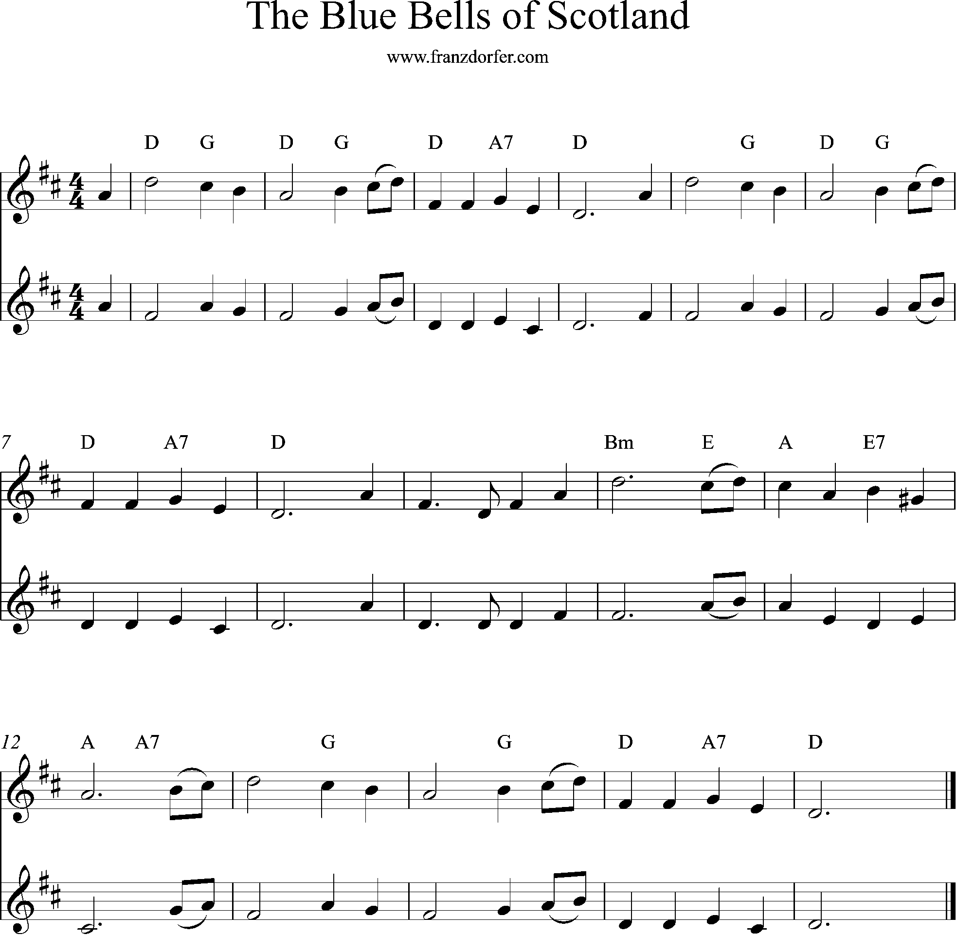 Noten für Violine-Duo - the blue bells-D-Major